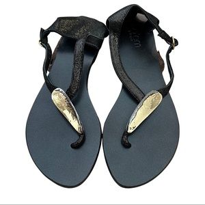 Bo’em Plage Black Sandals with Gold / Silver Metal Detail